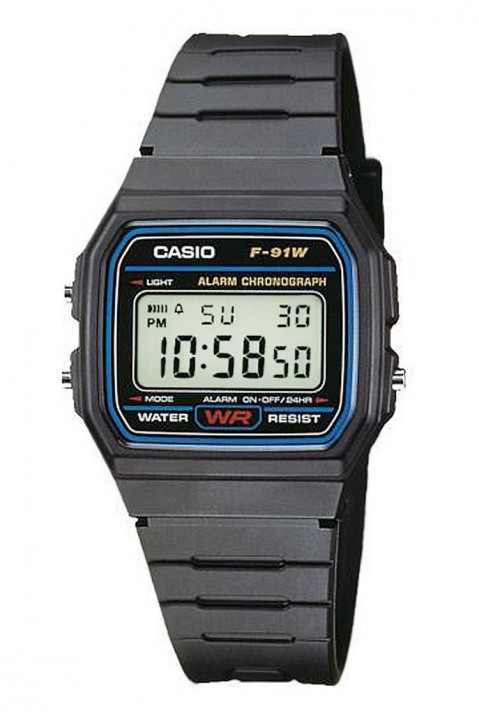 Машки часовник CASIO F-91W-1YEG, Боја: црна, IVET.MK - Твојата онлајн продавница